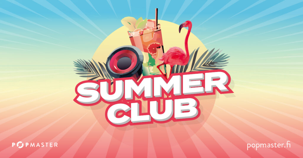 Kesäisessä tunnelmassa mocktai, flamingo ja kaiutin.